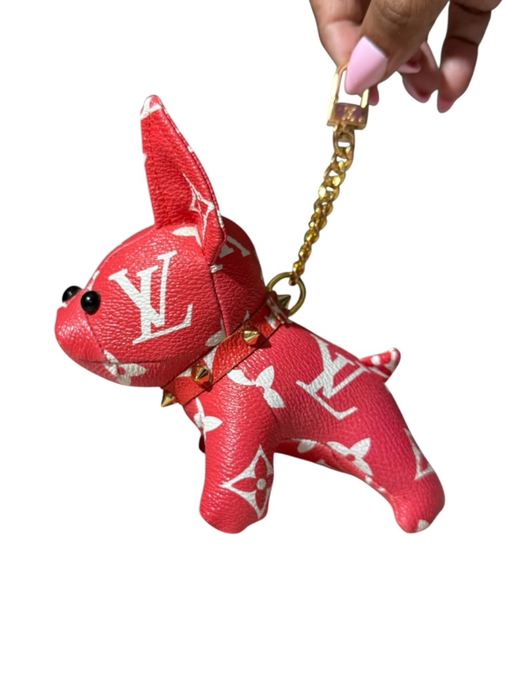 Designer-Inspired Red Bulldog Keychain Bag Charm, NWOT